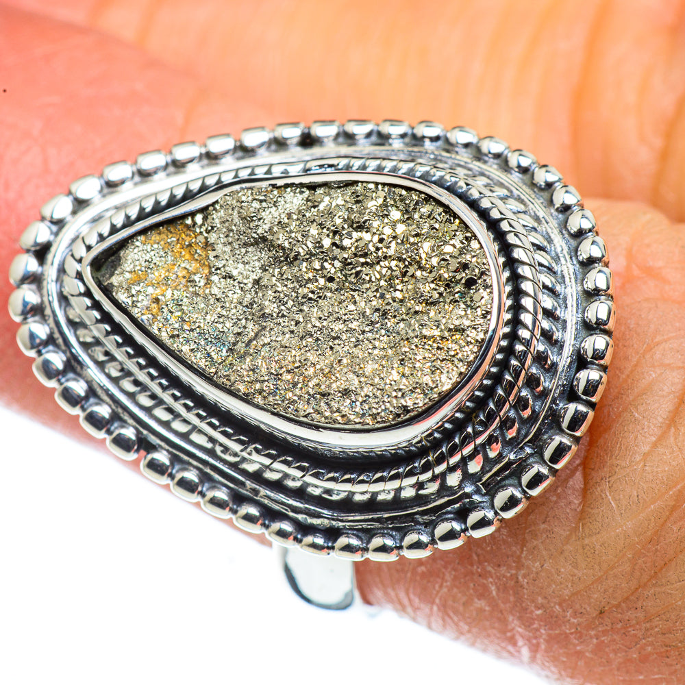 Spectro Pyrite Druzy Rings handcrafted by Anasilvercos - RING44336