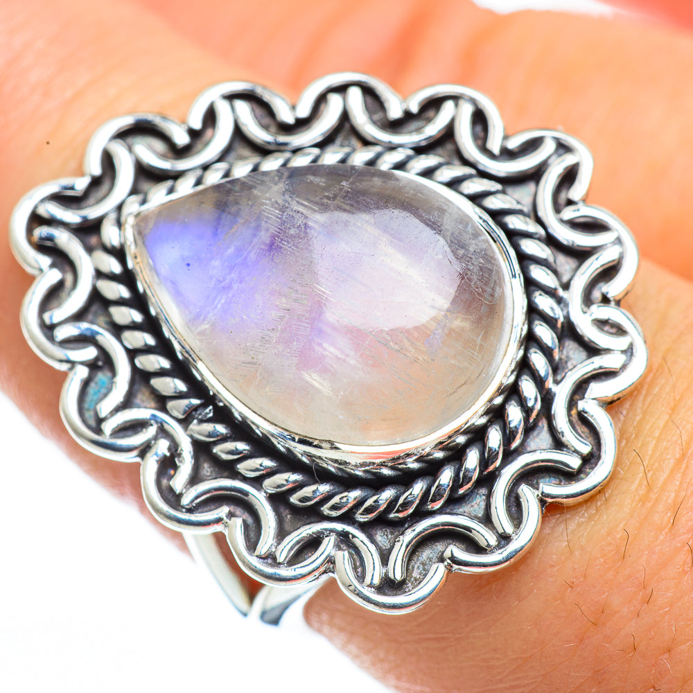 Rainbow Moonstone Rings handcrafted by Anasilvercos - RING44449