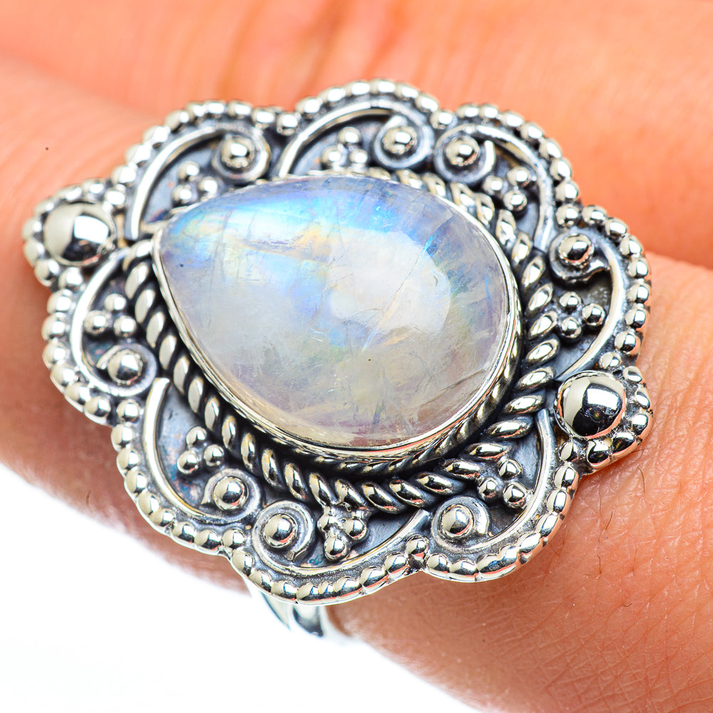 Rainbow Moonstone Rings handcrafted by Anasilvercos - RING44665