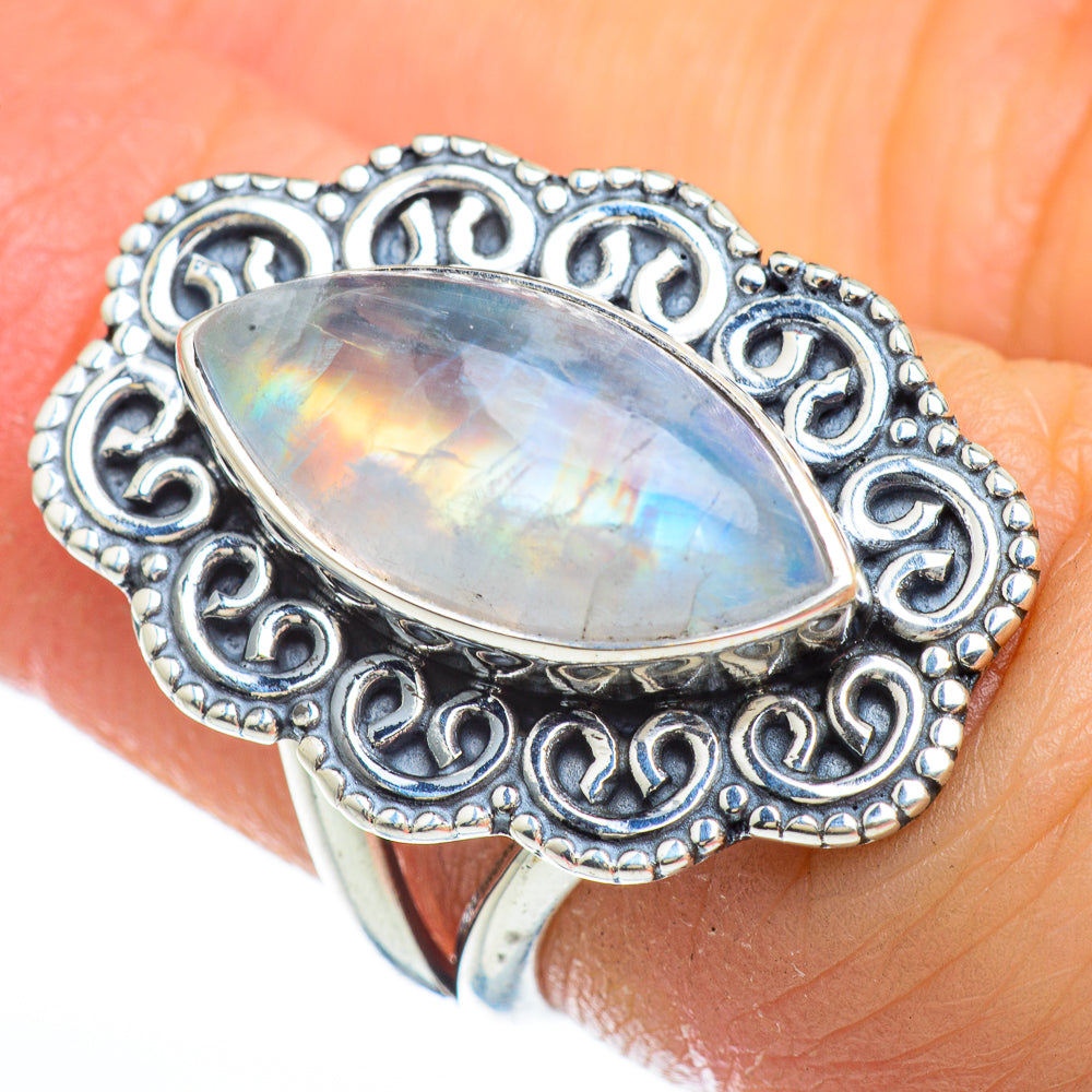 Rainbow Moonstone Rings handcrafted by Anasilvercos - RING44708
