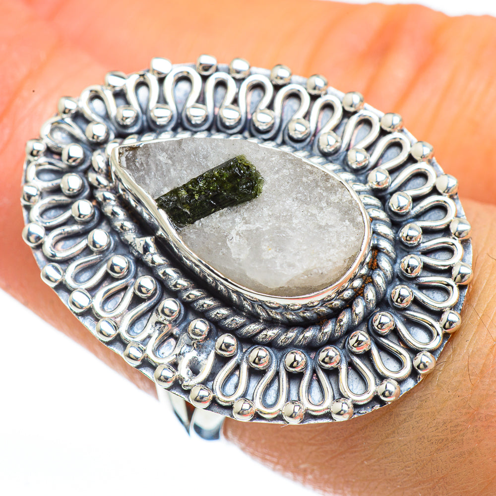 Green Tourmaline In Quartz Rings handcrafted by Anasilvercos - RING44735
