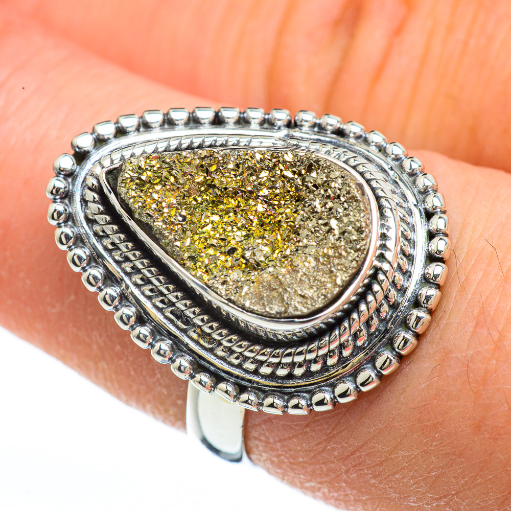 Spectro Pyrite Druzy Rings handcrafted by Anasilvercos - RING44811