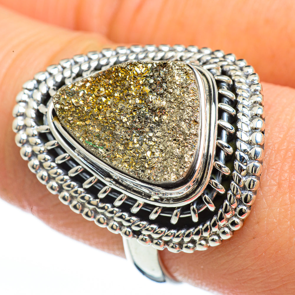 Spectro Pyrite Druzy Rings handcrafted by Anasilvercos - RING45166