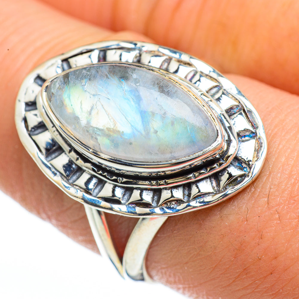 Rainbow Moonstone Rings handcrafted by Anasilvercos - RING45195