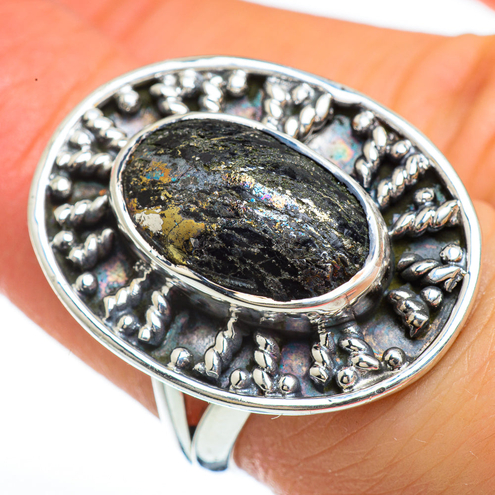 Pyrite In Black Onyx Rings handcrafted by Anasilvercos - RING45216