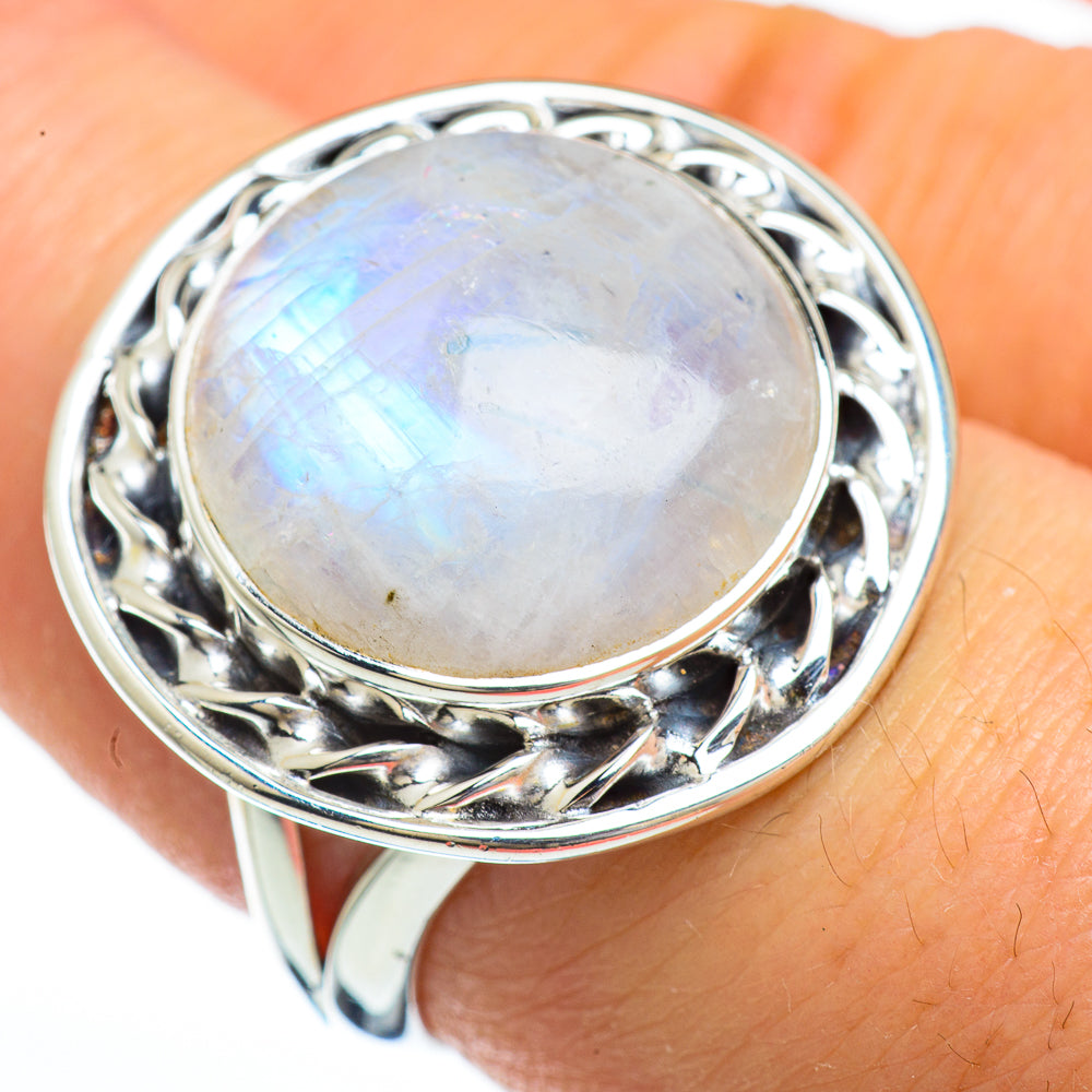 Rainbow Moonstone Rings handcrafted by Anasilvercos - RING45218