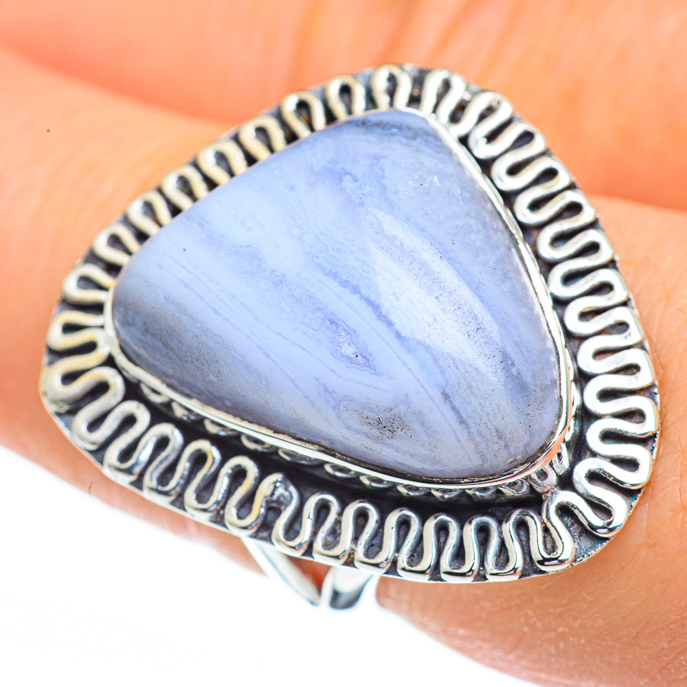 Blue Lace Agate Rings handcrafted by Anasilvercos - RING45400