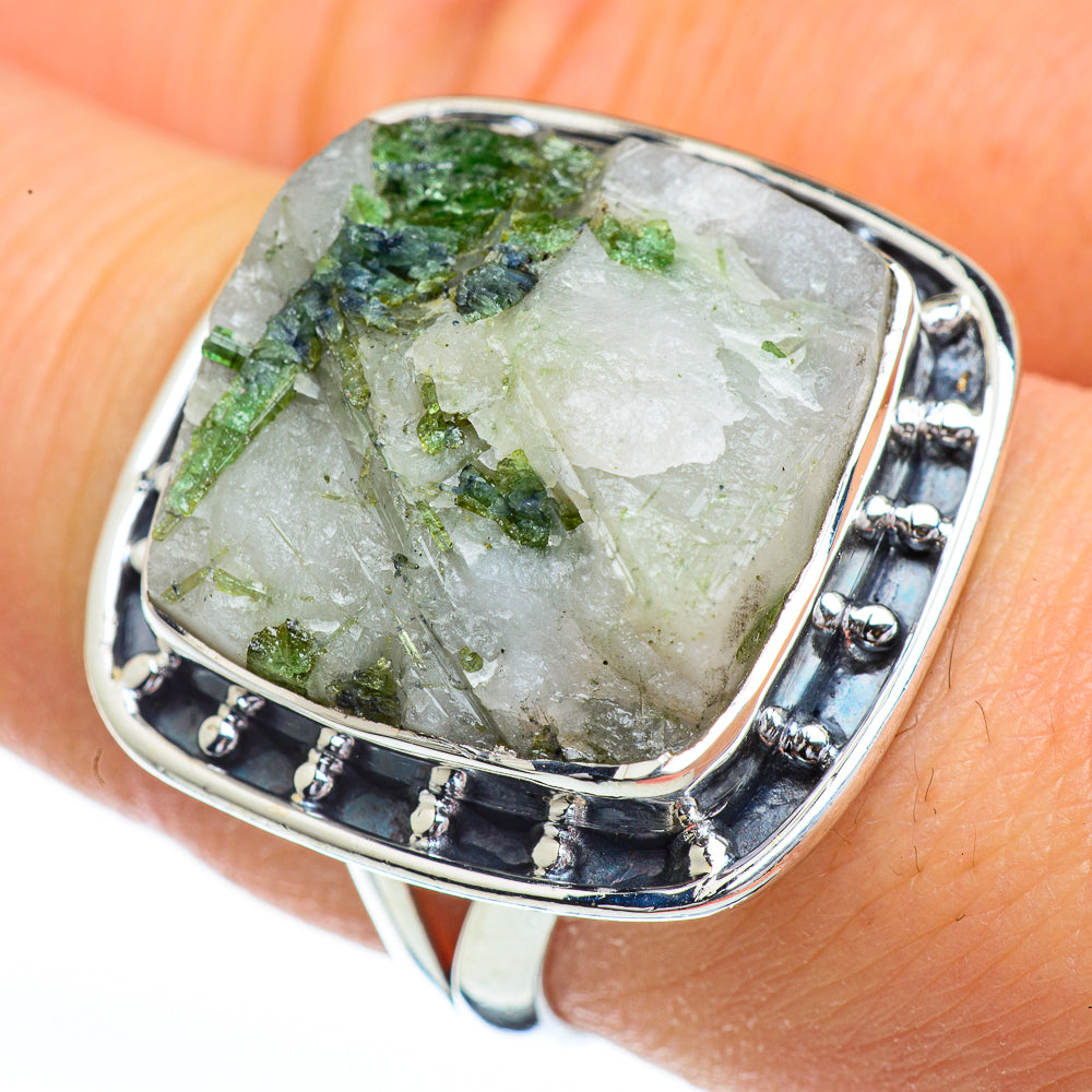 Green Tourmaline In Quartz Rings handcrafted by Anasilvercos - RING45454