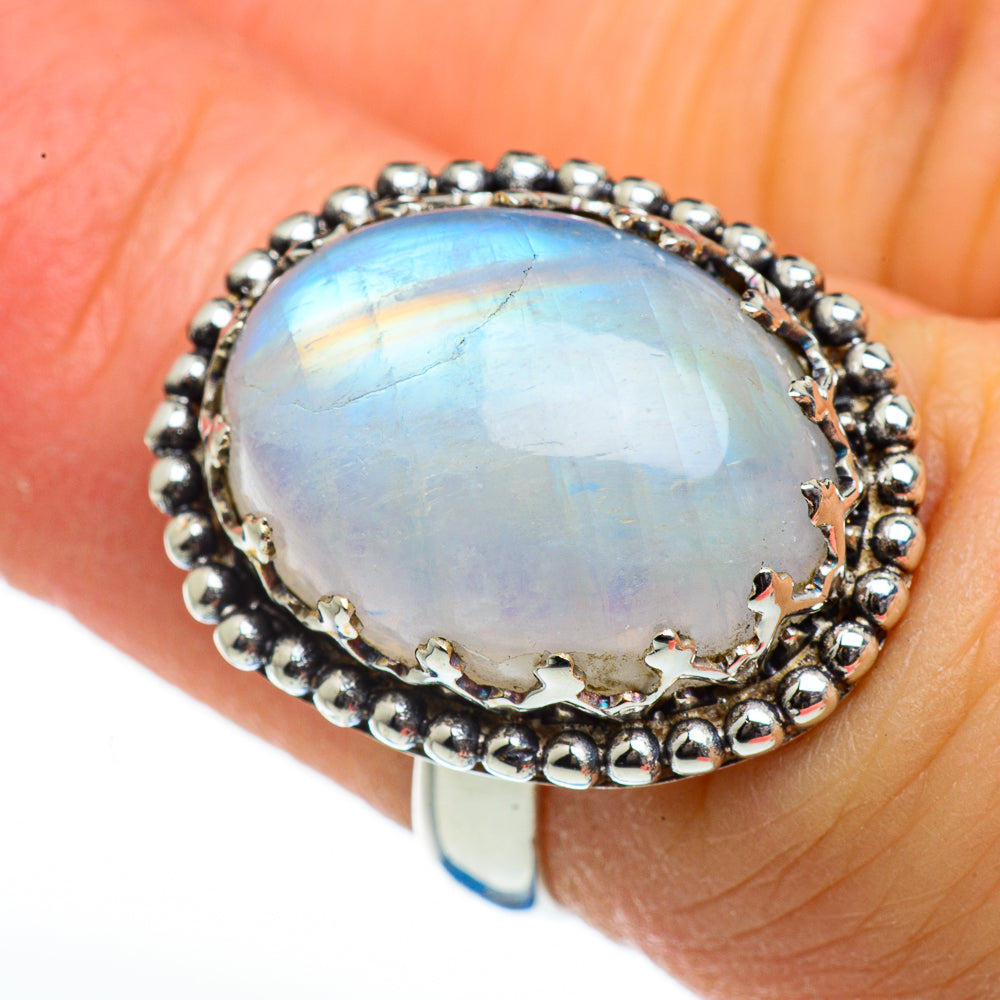 Rainbow Moonstone Rings handcrafted by Anasilvercos - RING45906