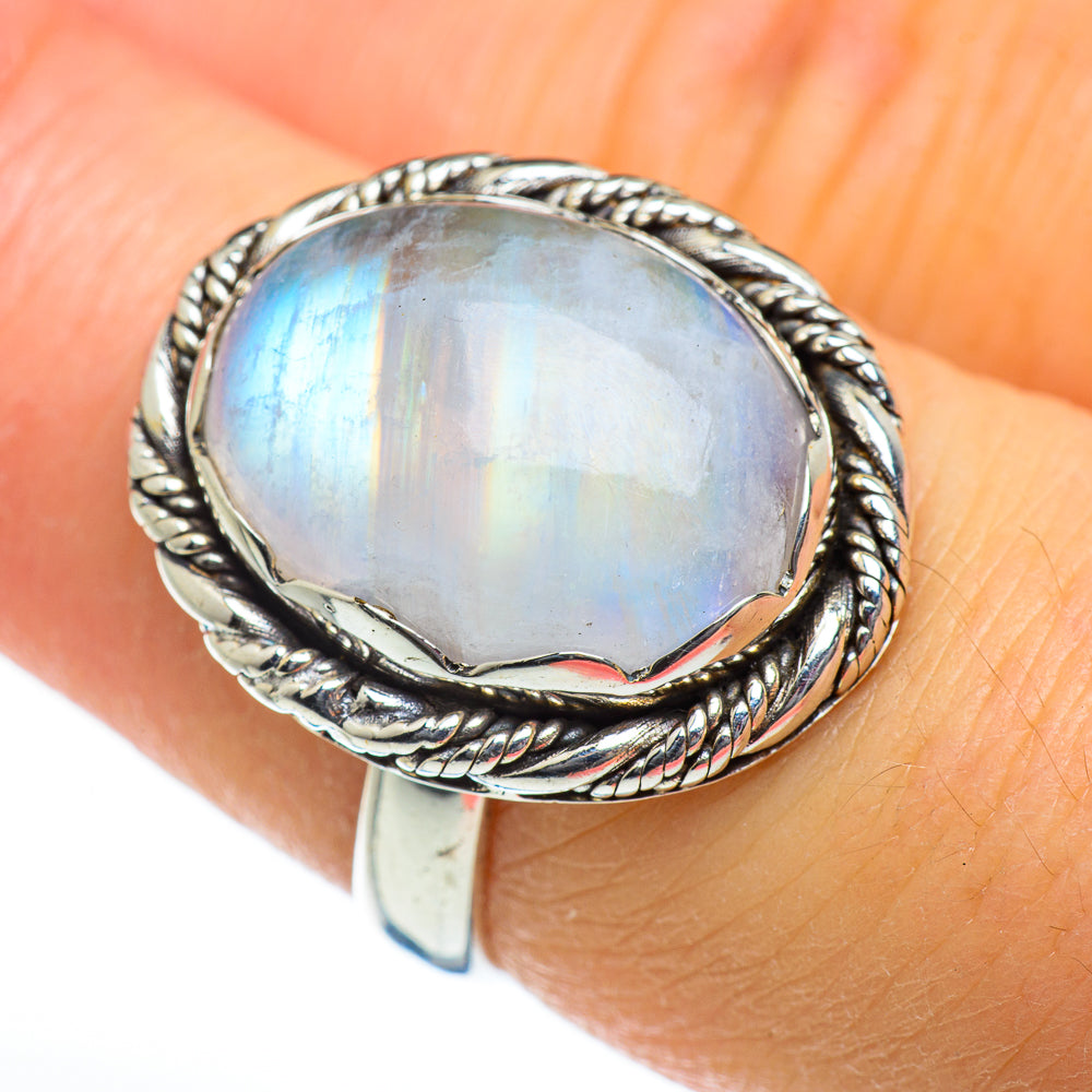 Rainbow Moonstone Rings handcrafted by Anasilvercos - RING46717