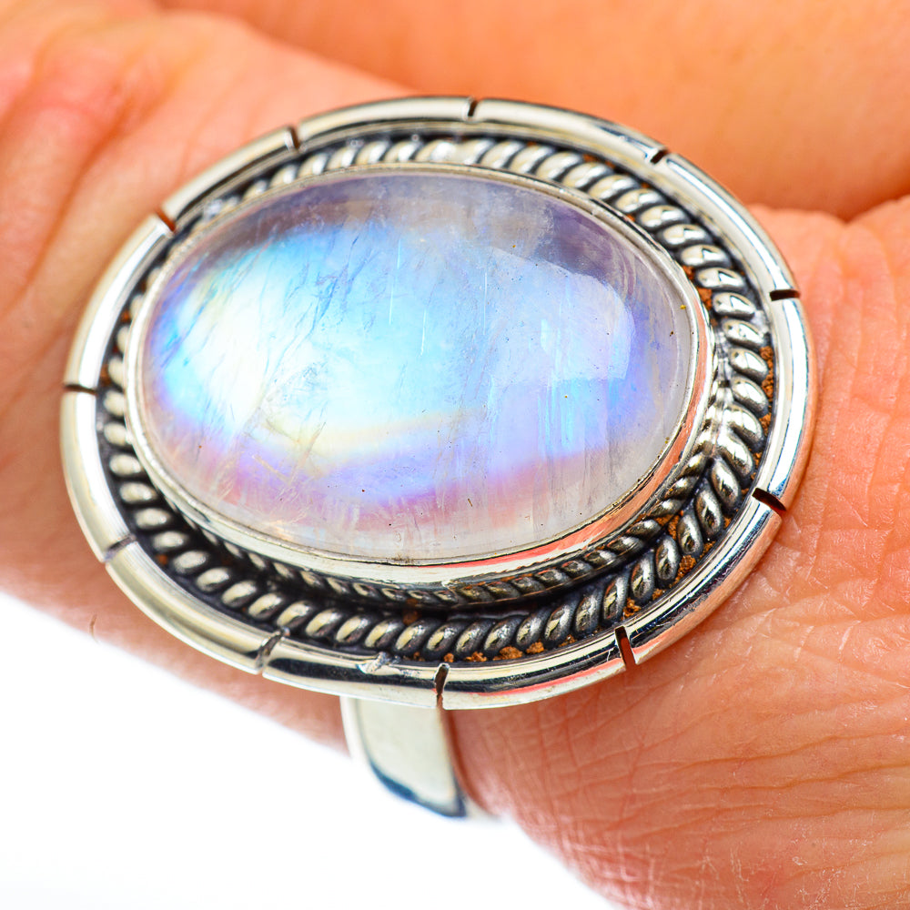 Rainbow Moonstone Rings handcrafted by Anasilvercos - RING46926