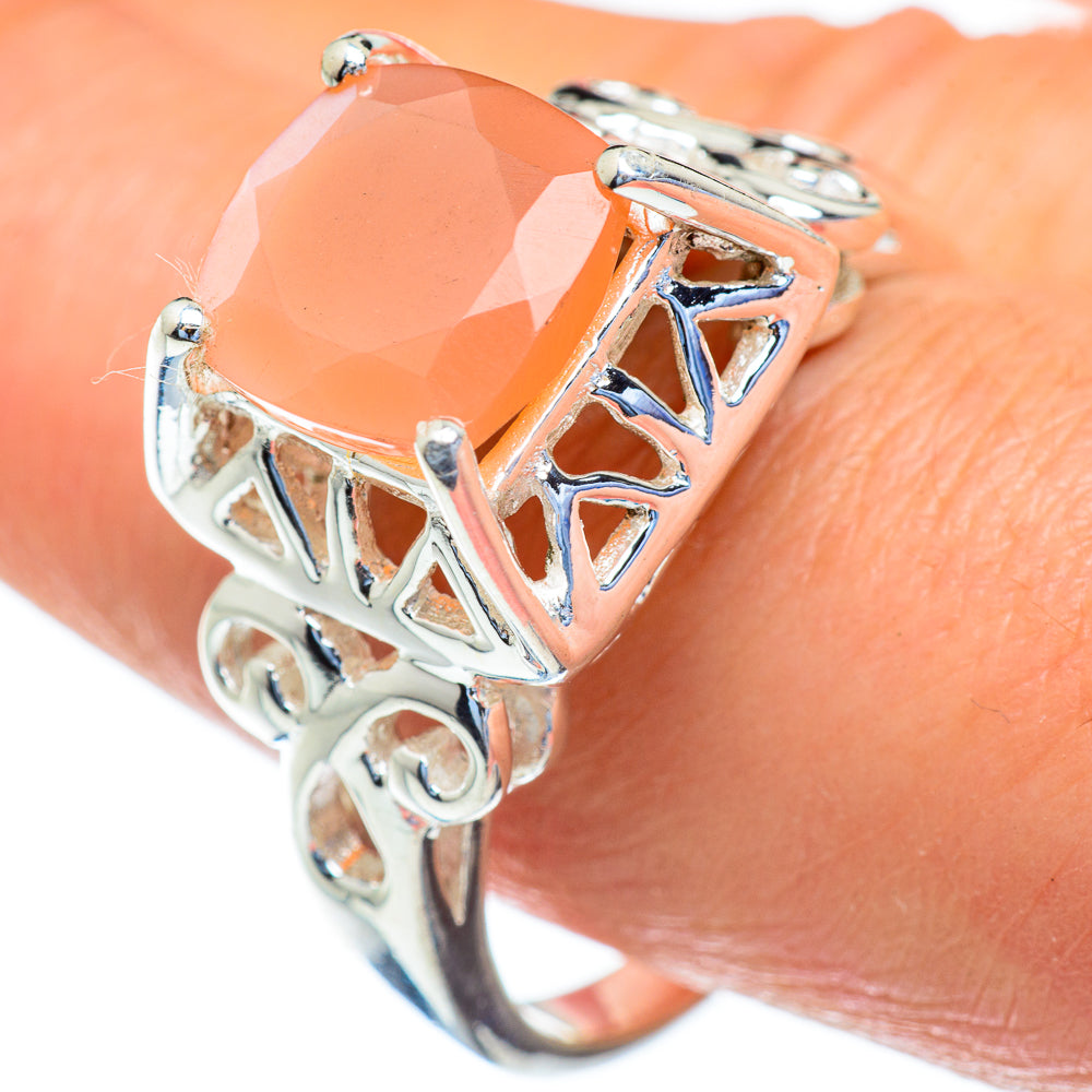 Peach Moonstone Rings handcrafted by Anasilvercos - RING47278