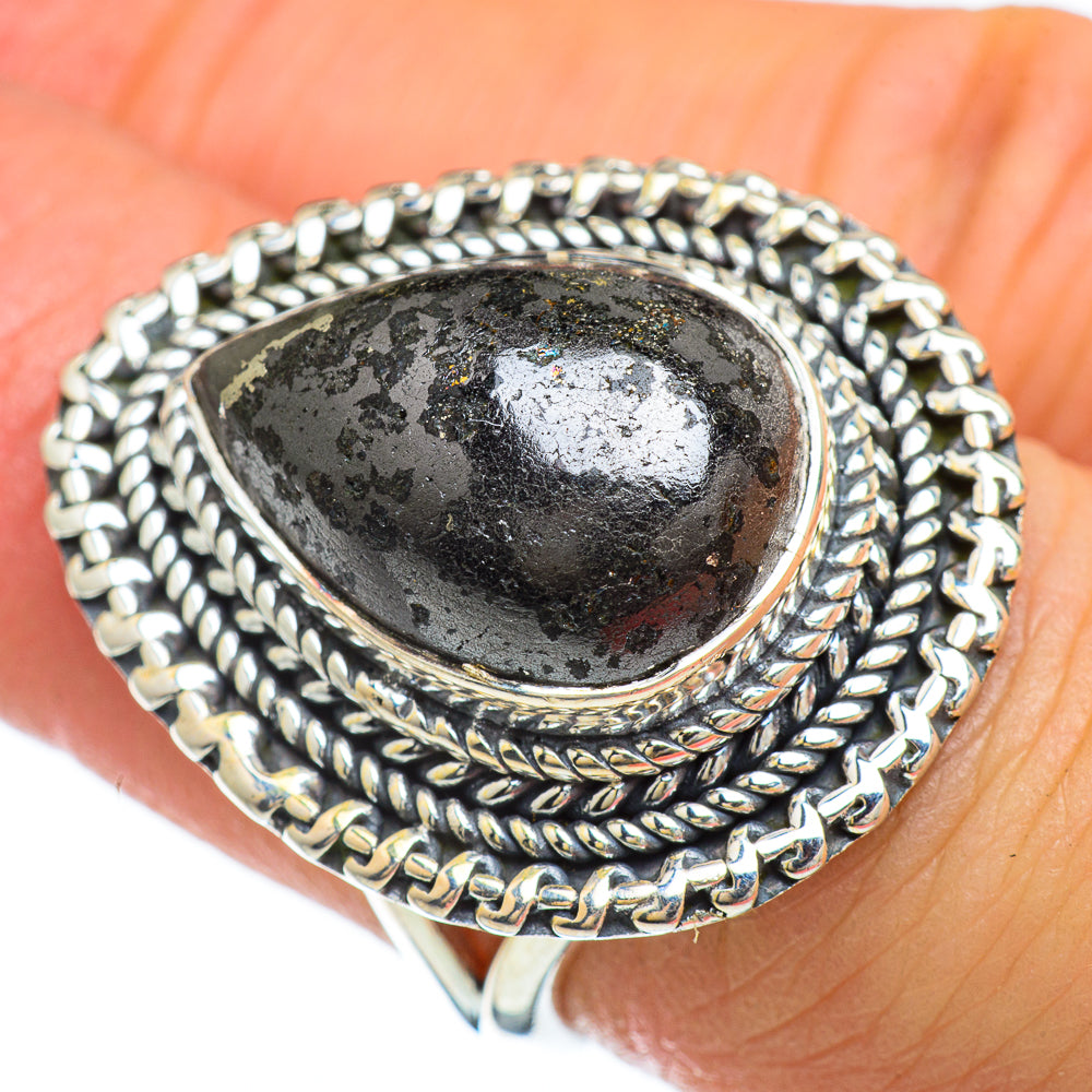Pyrite In Black Onyx Rings handcrafted by Anasilvercos - RING47944
