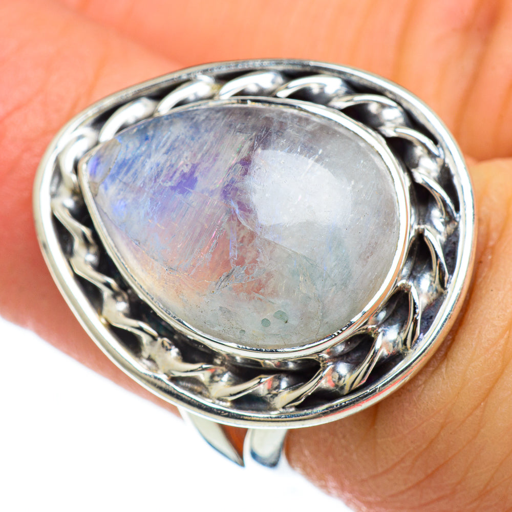 Rainbow Moonstone Rings handcrafted by Anasilvercos - RING48048