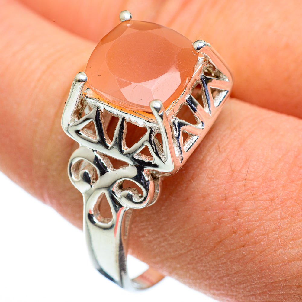 Peach Moonstone Rings handcrafted by Anasilvercos - RING48373