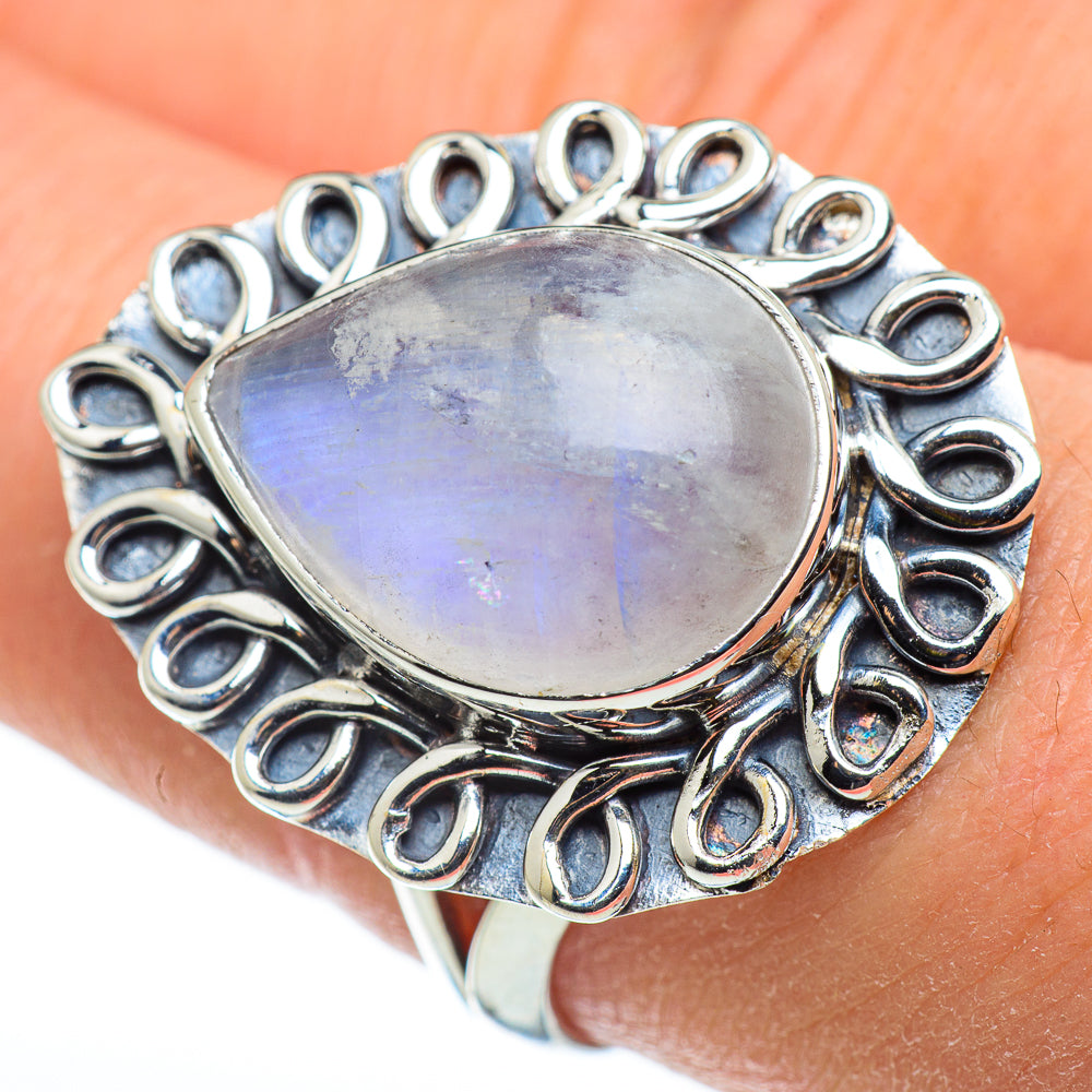 Rainbow Moonstone Rings handcrafted by Anasilvercos - RING48556