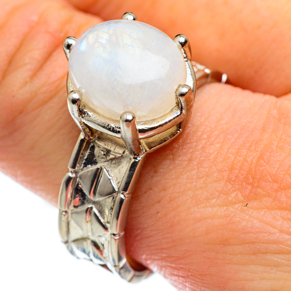 Rainbow Moonstone Rings handcrafted by Anasilvercos - RING48758