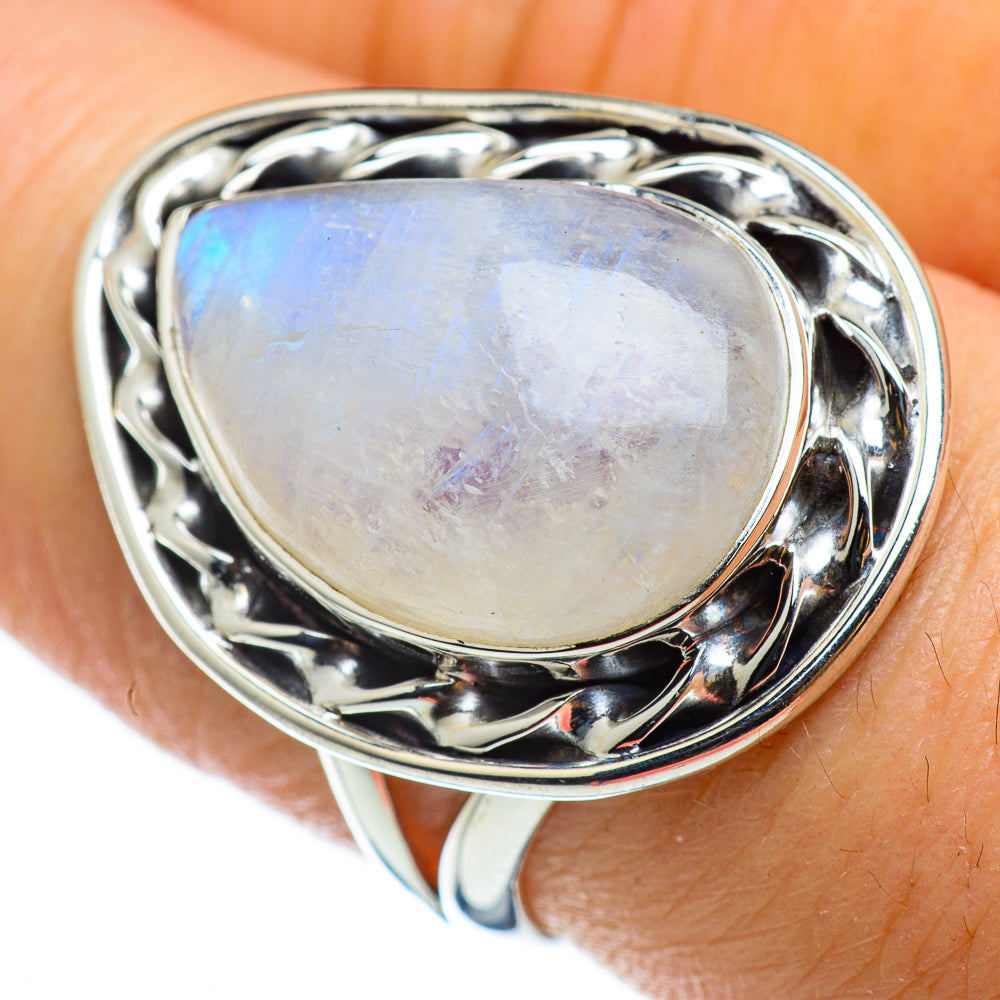 Rainbow Moonstone Rings handcrafted by Anasilvercos - RING48862