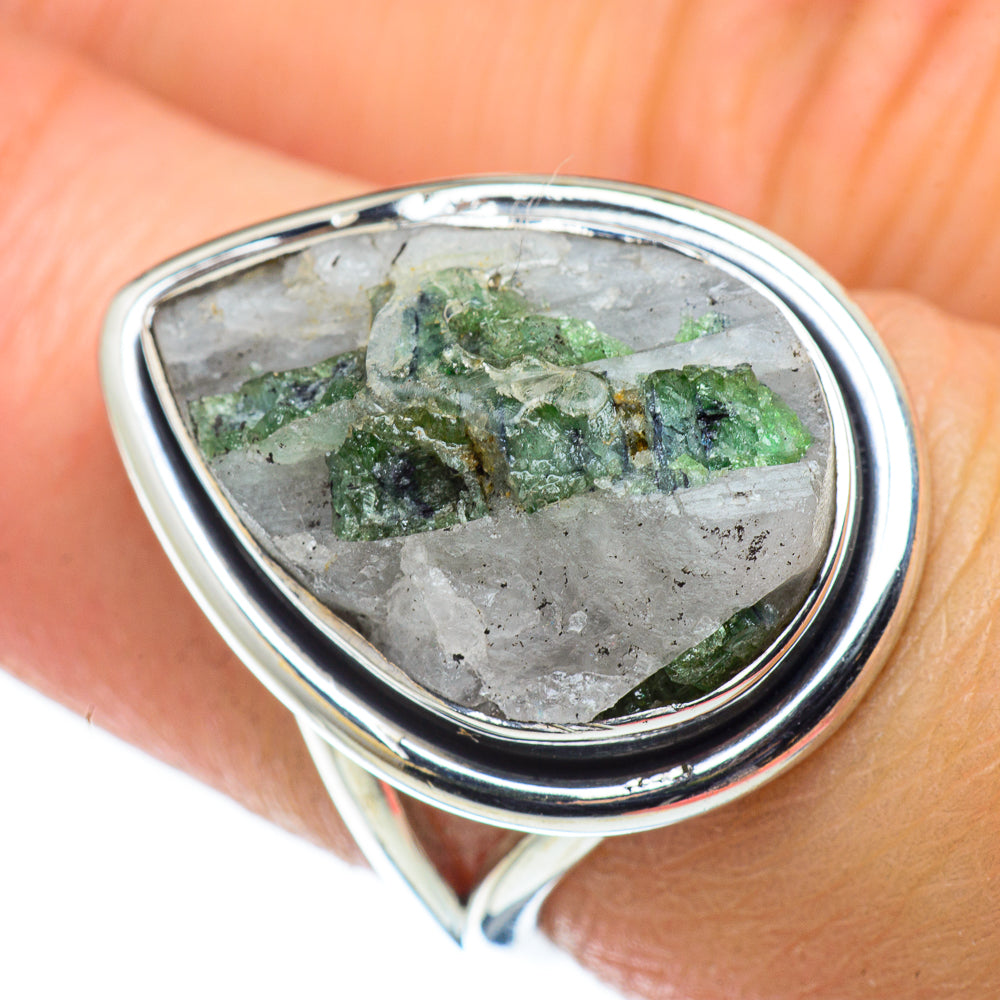 Green Tourmaline In Quartz Rings handcrafted by Anasilvercos - RING49603