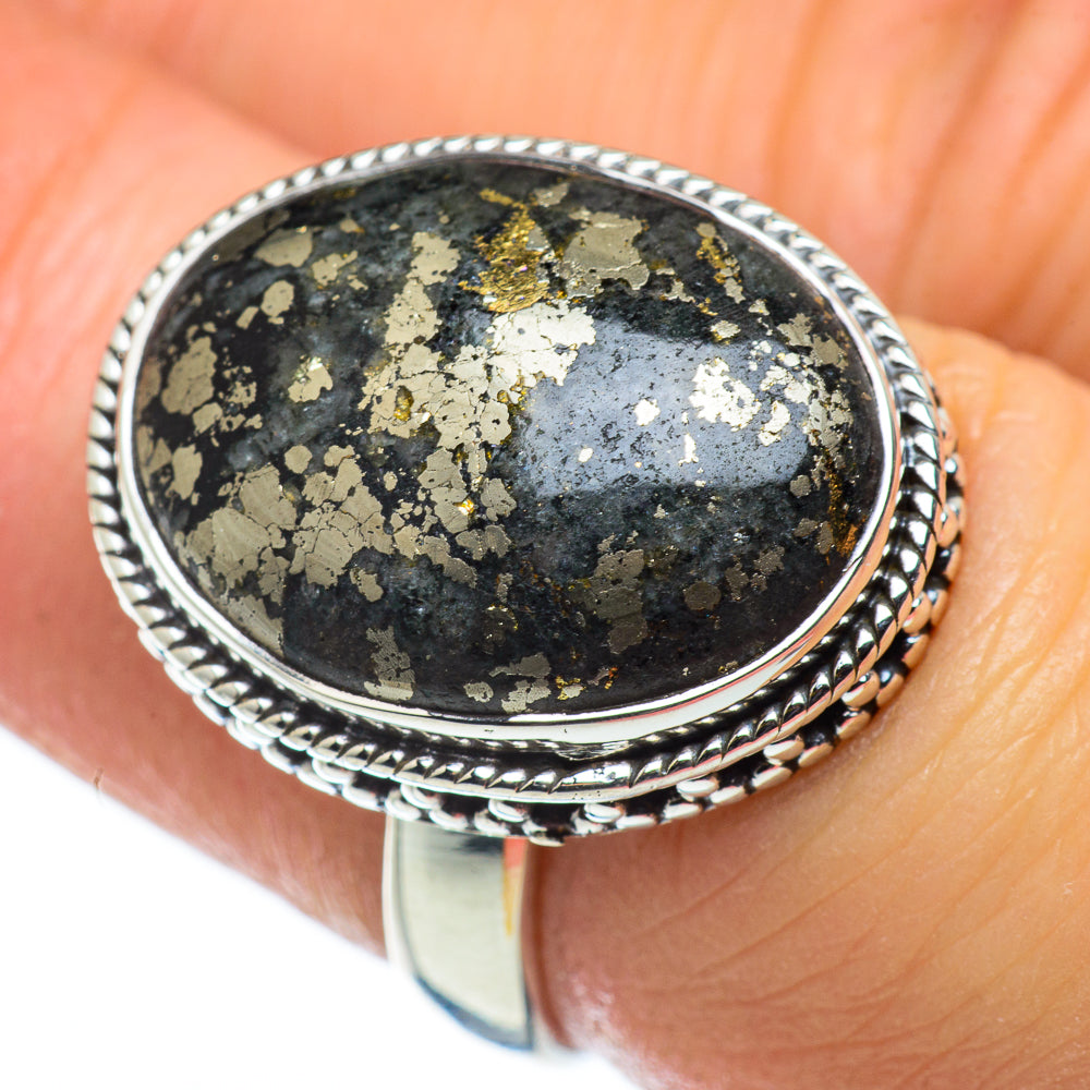 Pyrite In Black Onyx Rings handcrafted by Anasilvercos - RING49725