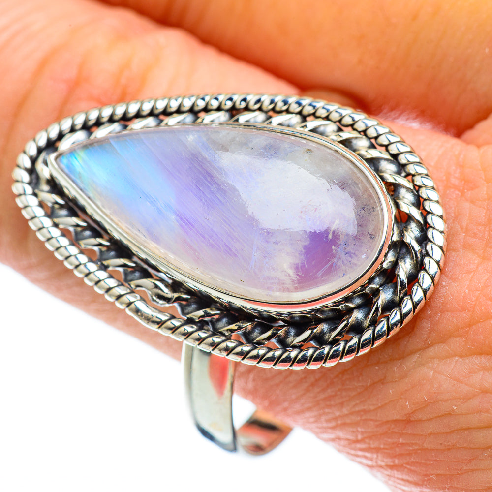 Rainbow Moonstone Rings handcrafted by Anasilvercos - RING49847