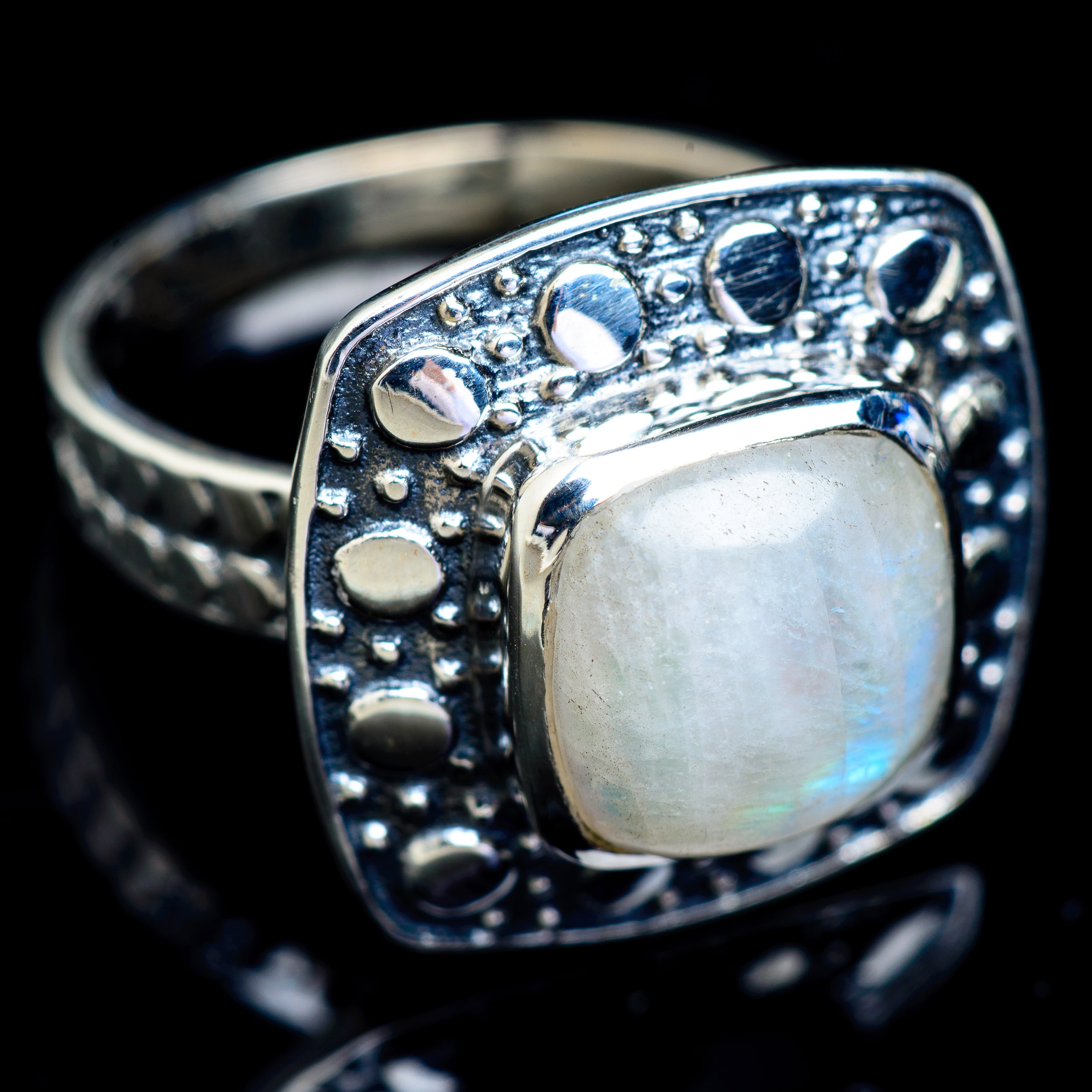 Rainbow Moonstone Rings handcrafted by Anasilvercos - RING5000