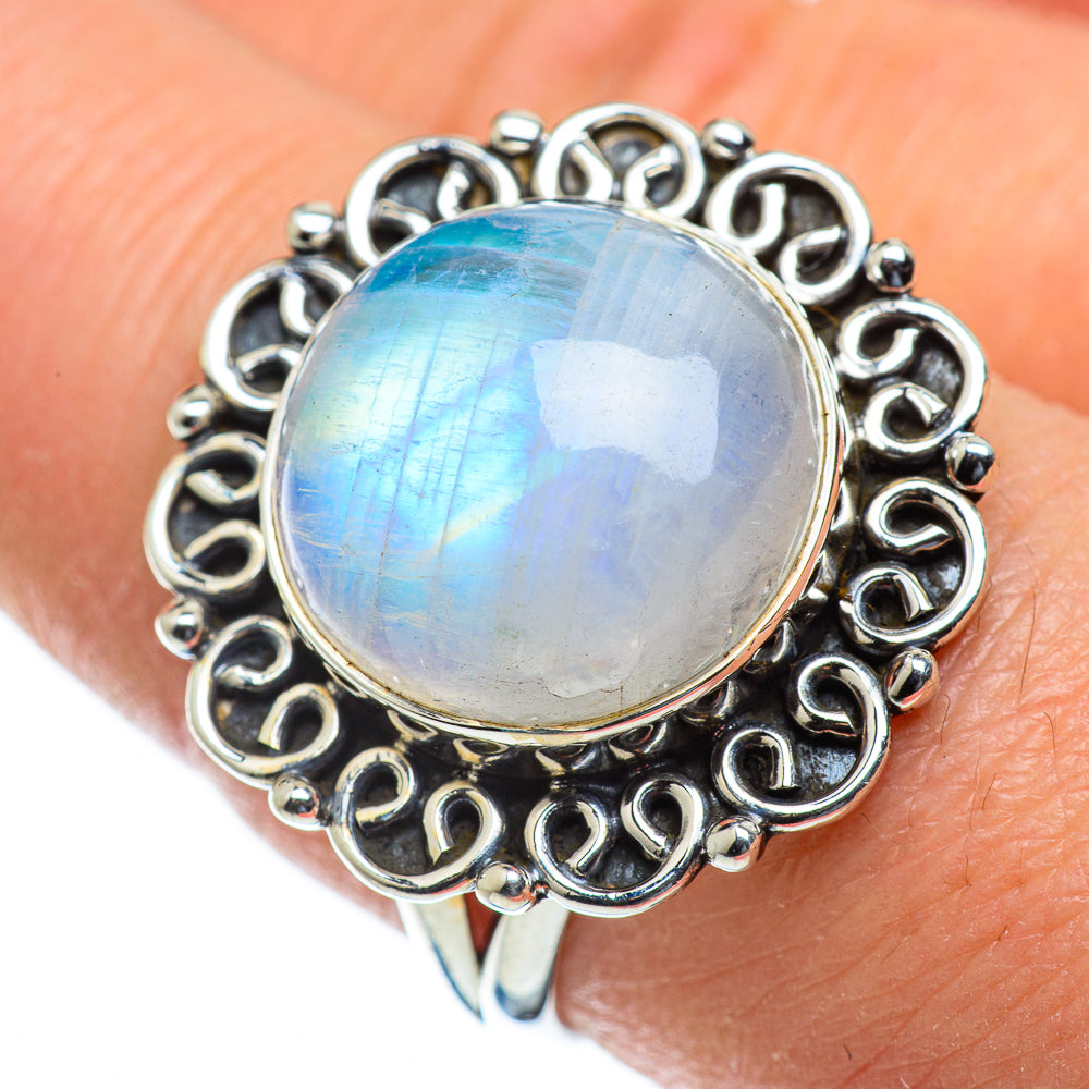 Rainbow Moonstone Rings handcrafted by Anasilvercos - RING50014