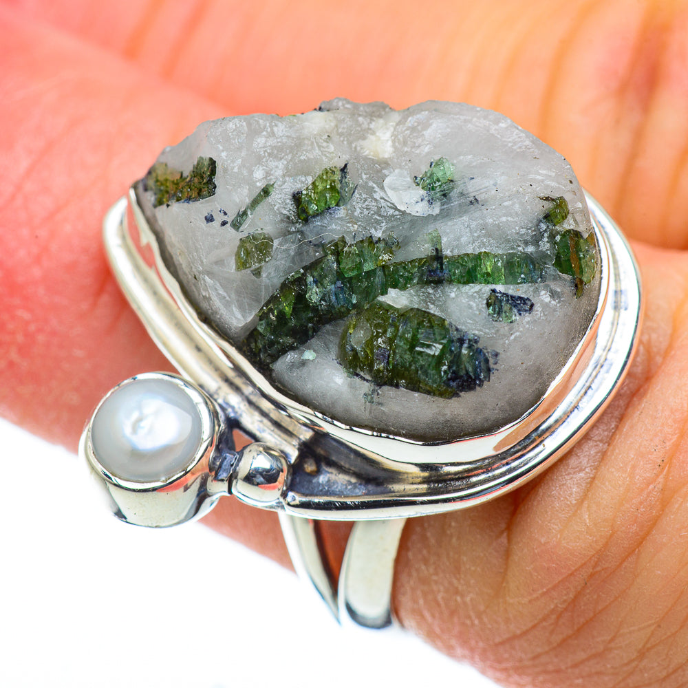 Green Tourmaline In Quartz Rings handcrafted by Anasilvercos - RING50133