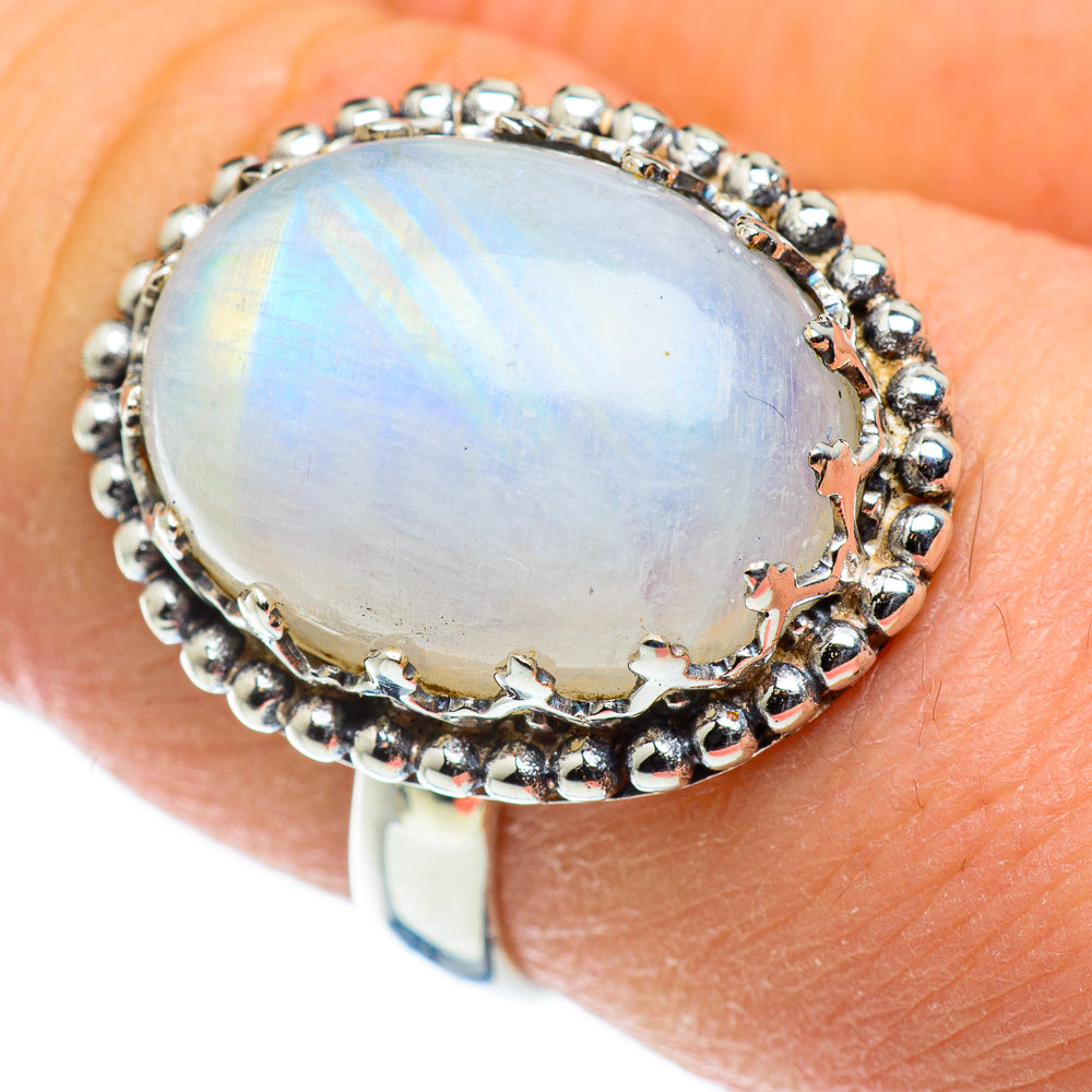 Rainbow Moonstone Rings handcrafted by Anasilvercos - RING50430