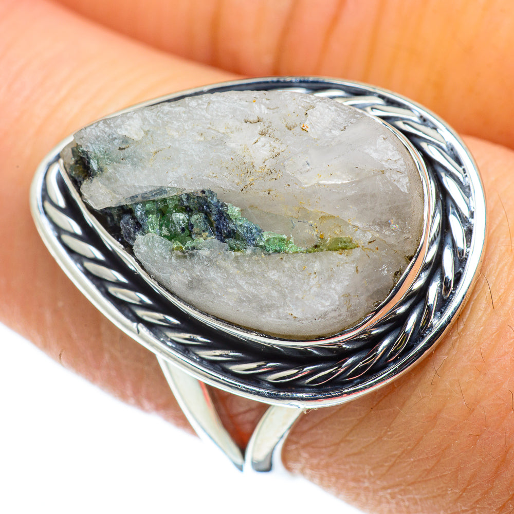 Green Tourmaline In Quartz Rings handcrafted by Anasilvercos - RING50487