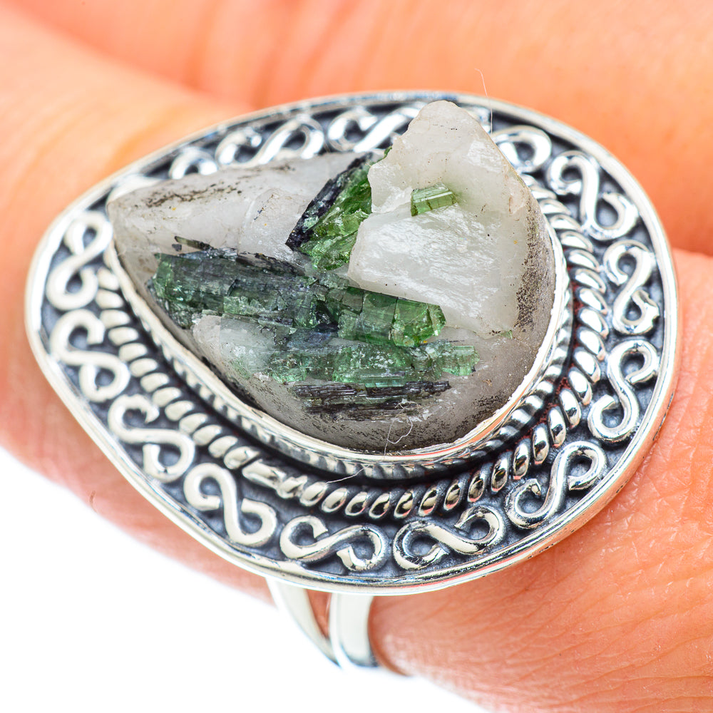 Green Tourmaline In Quartz Rings handcrafted by Anasilvercos - RING50955