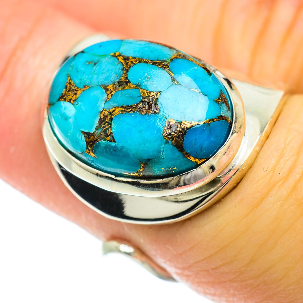 Blue Copper Composite Turquoise Rings handcrafted by Anasilvercos - RING51438