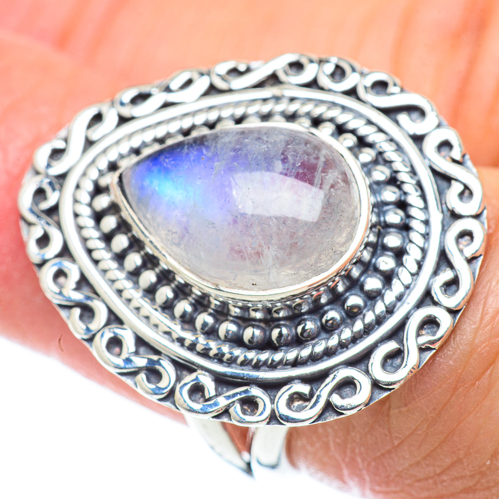 Rainbow Moonstone Rings handcrafted by Anasilvercos - RING55629