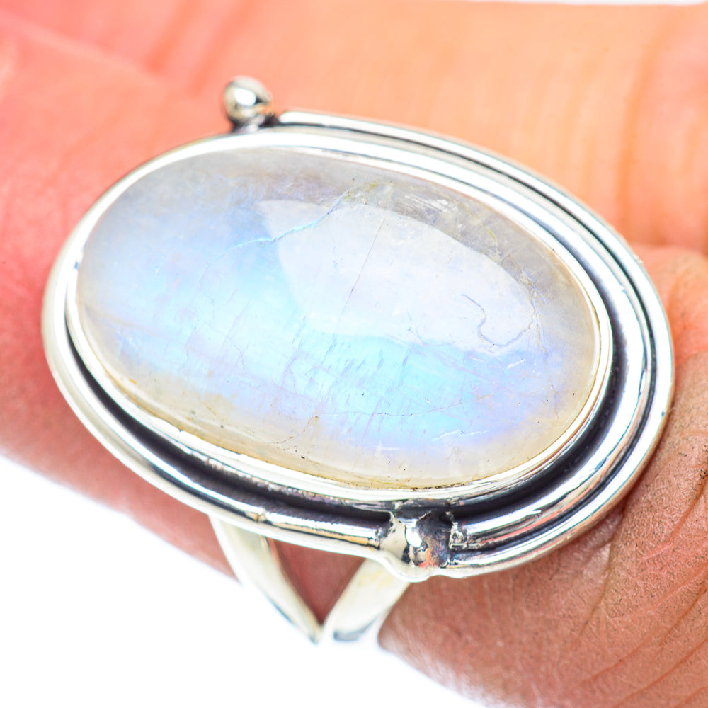 Rainbow Moonstone Rings handcrafted by Anasilvercos - RING56130