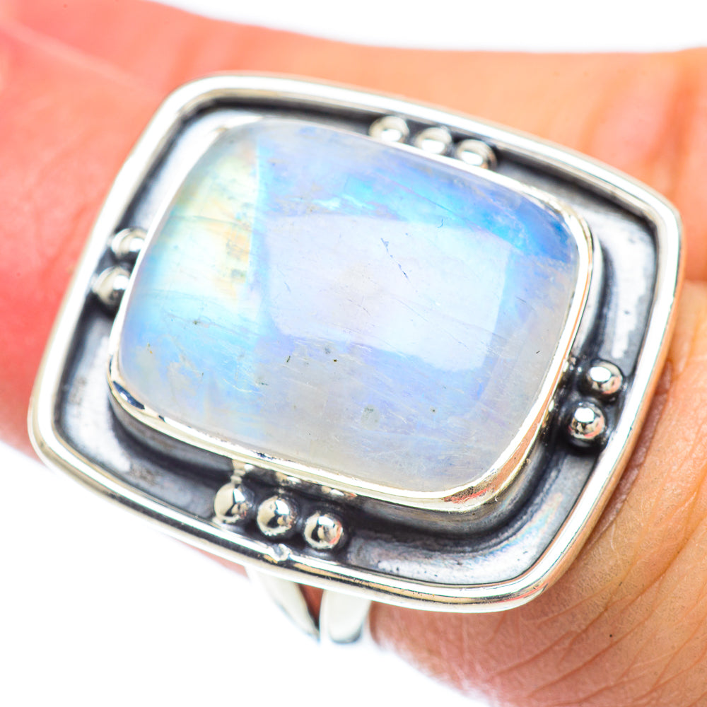 Rainbow Moonstone Rings handcrafted by Anasilvercos - RING56173