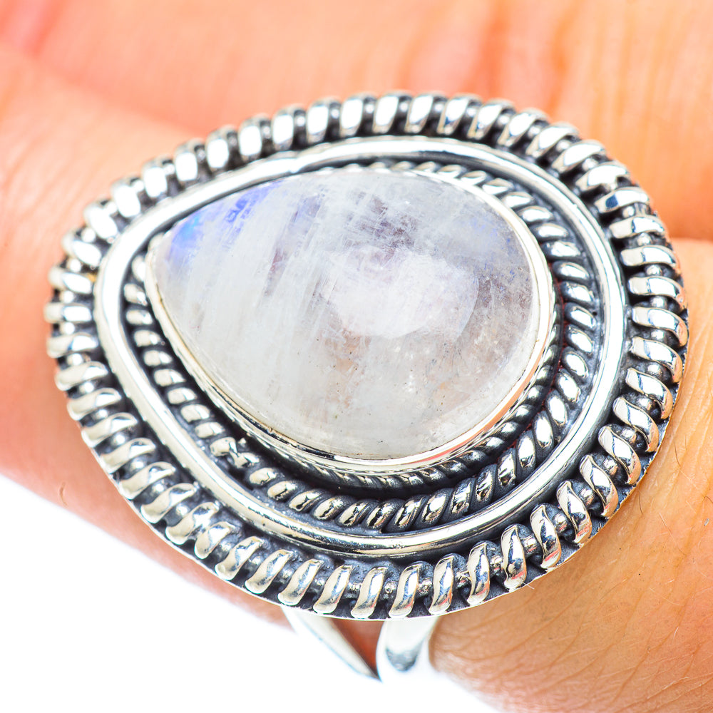 Rainbow Moonstone Rings handcrafted by Anasilvercos - RING56174