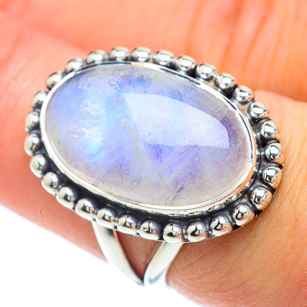 Rainbow Moonstone Rings handcrafted by Anasilvercos - RING56383