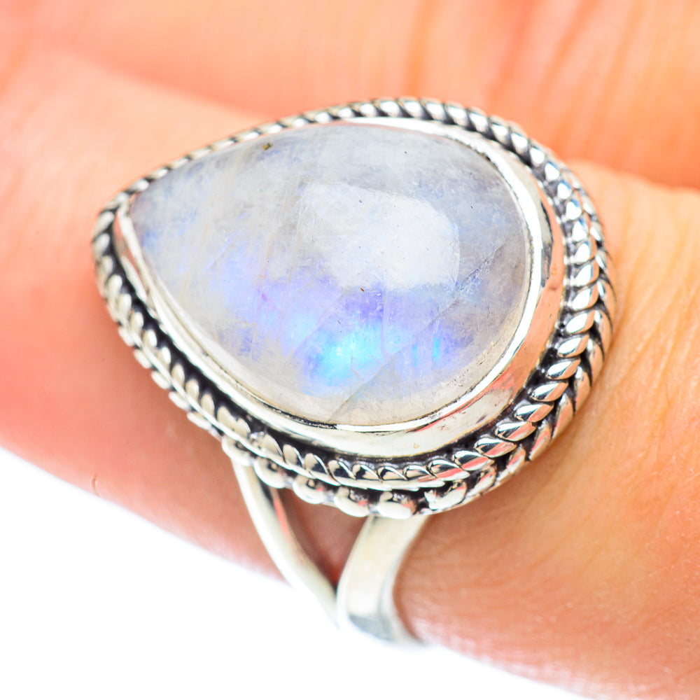 Rainbow Moonstone Rings handcrafted by Anasilvercos - RING56436