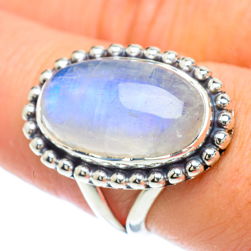 Rainbow Moonstone Rings handcrafted by Anasilvercos - RING56505