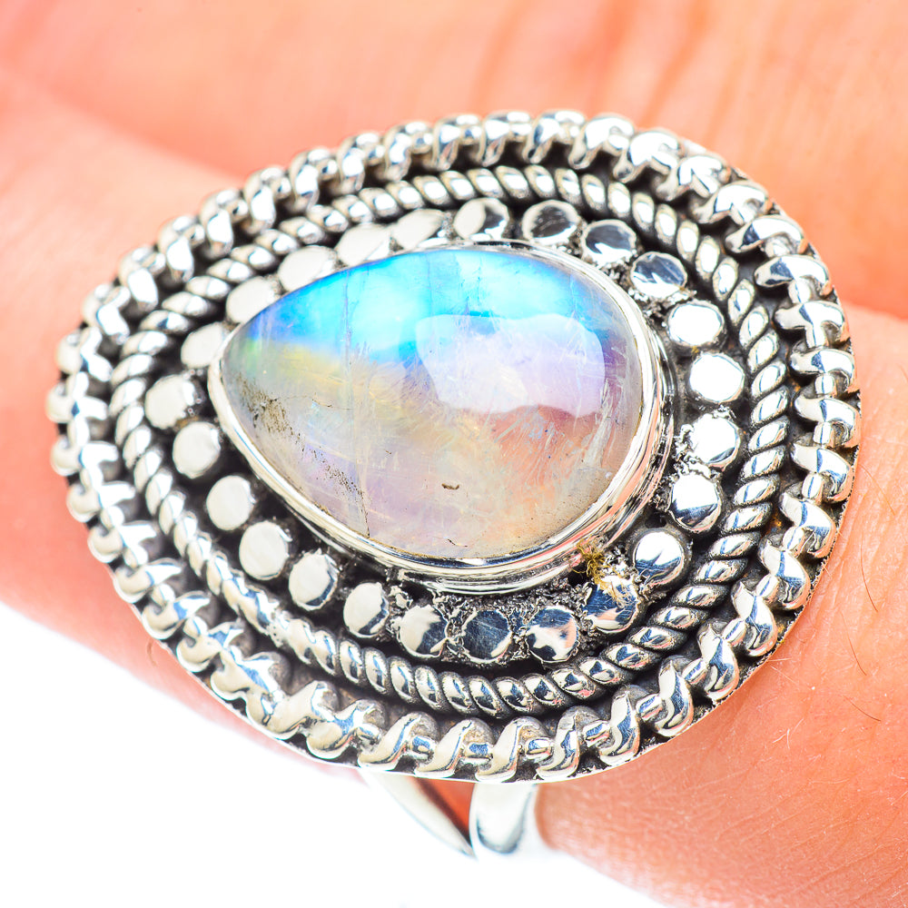 Rainbow Moonstone Rings handcrafted by Anasilvercos - RING56549
