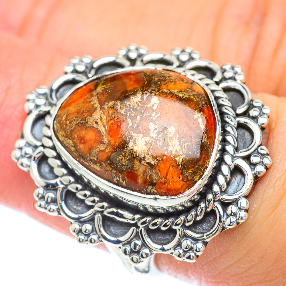 Orange Copper Composite Turquoise Rings handcrafted by Anasilvercos - RING56720