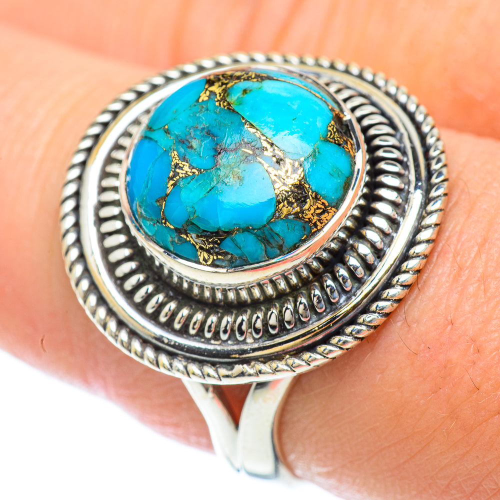 Blue Copper Composite Turquoise Rings handcrafted by Anasilvercos - RING56741