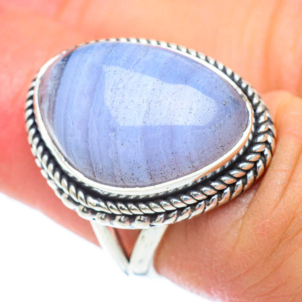 Blue Lace Agate Rings handcrafted by Anasilvercos - RING56763
