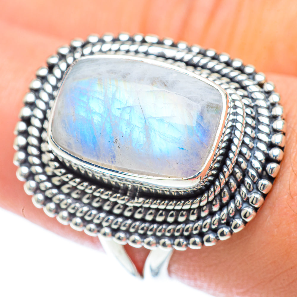 Rainbow Moonstone Rings handcrafted by Anasilvercos - RING56790