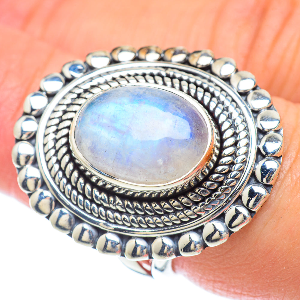 Rainbow Moonstone Rings handcrafted by Anasilvercos - RING56965