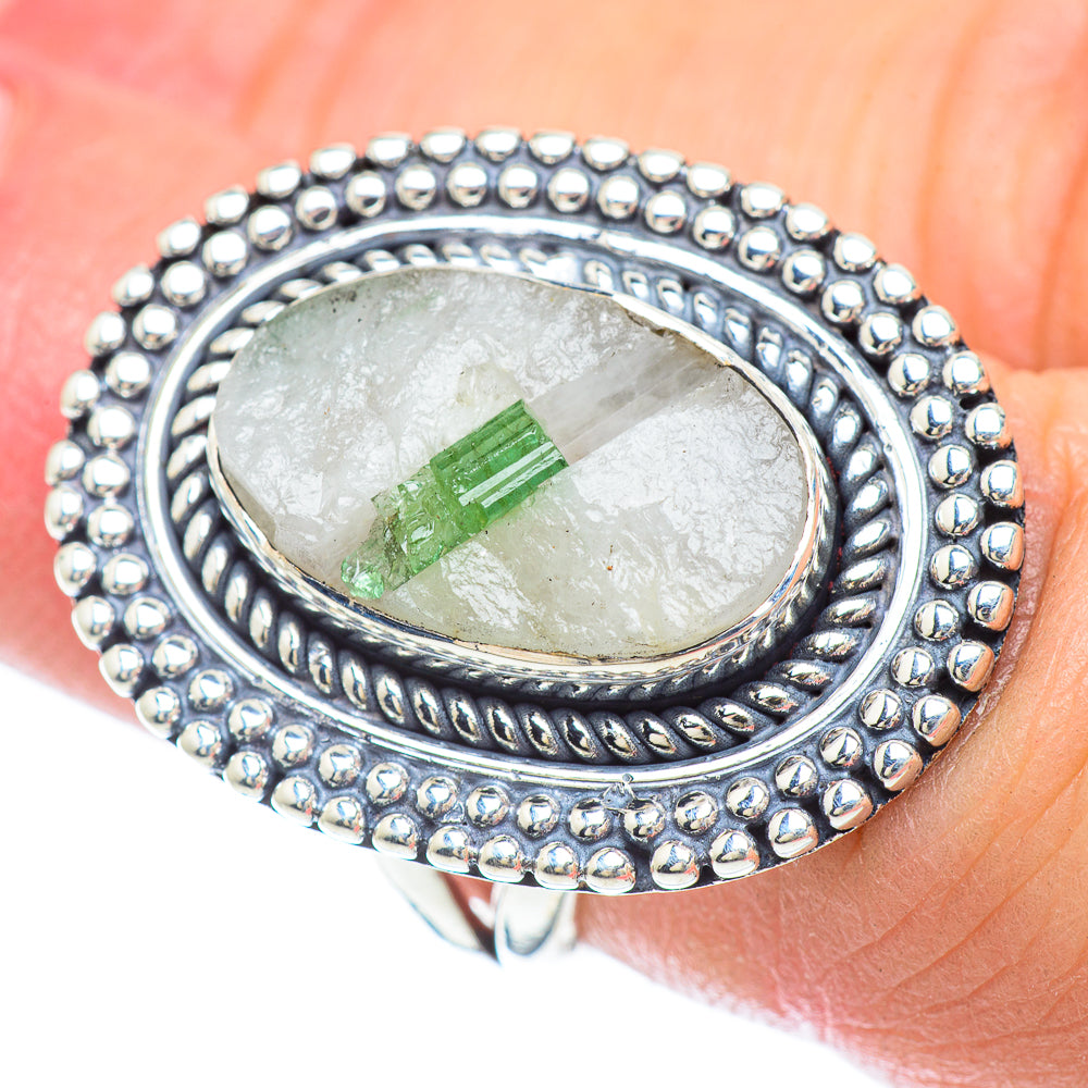 Green Tourmaline In Quartz Rings handcrafted by Anasilvercos - RING56995