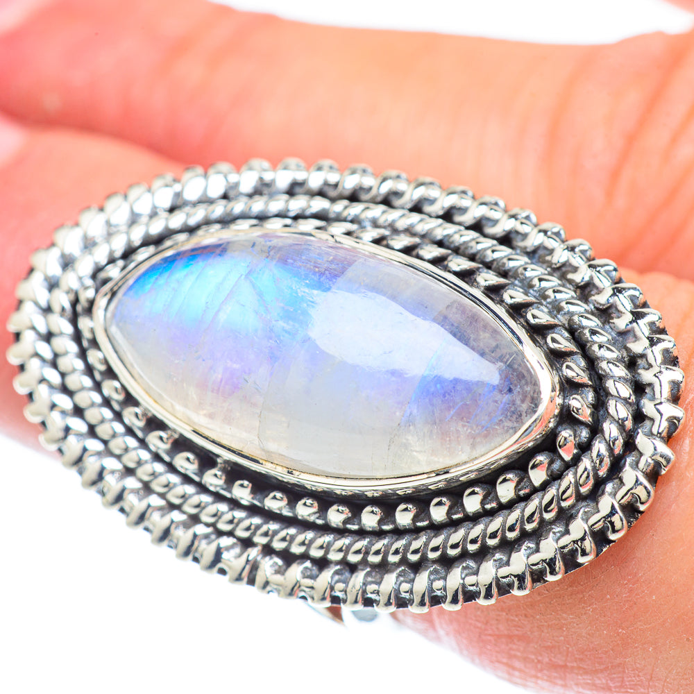 Rainbow Moonstone Rings handcrafted by Anasilvercos - RING57028