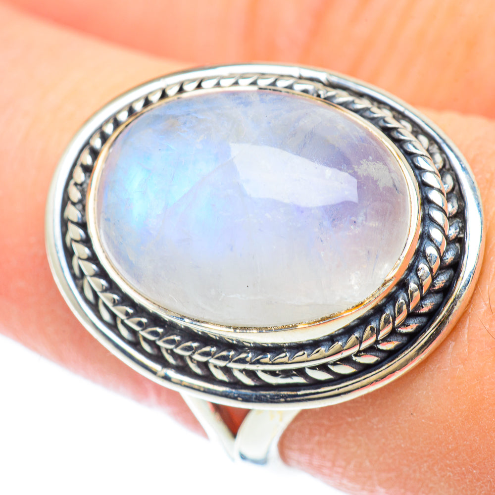 Rainbow Moonstone Rings handcrafted by Anasilvercos - RING57051