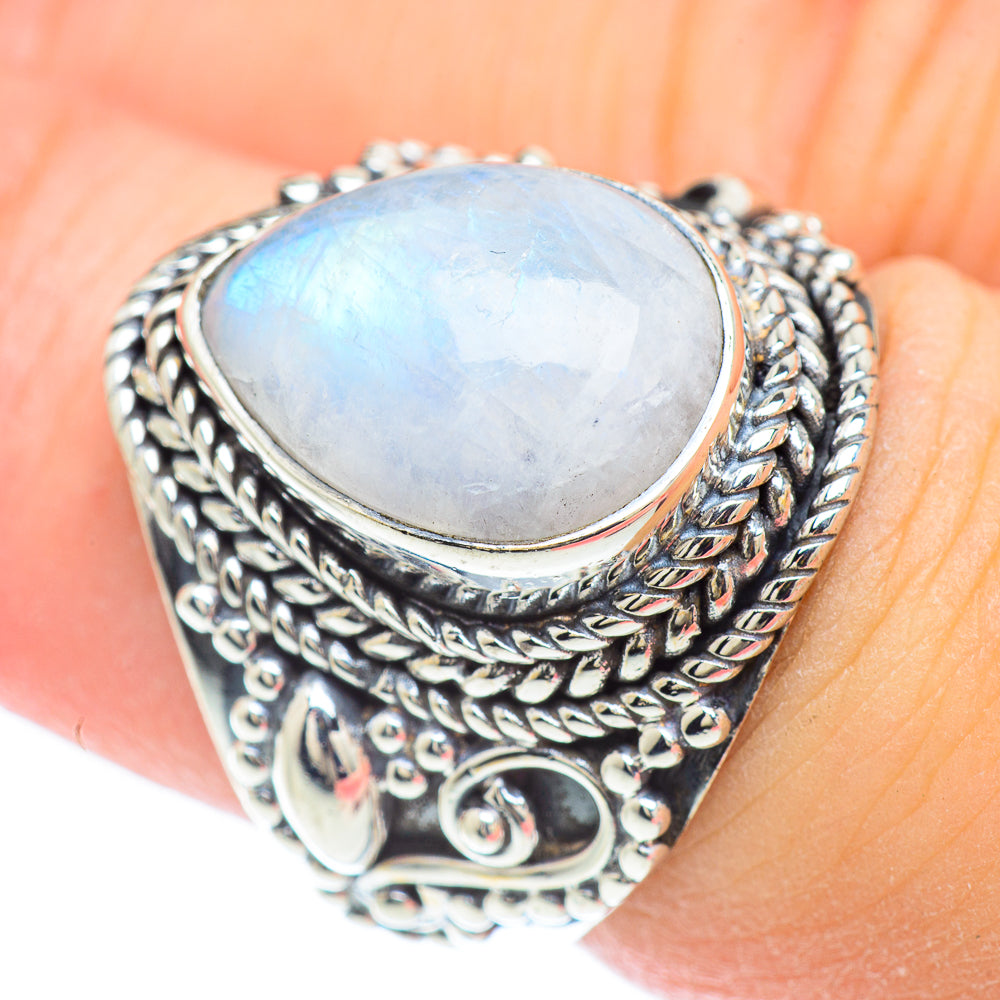 Rainbow Moonstone Rings handcrafted by Anasilvercos - RING57052