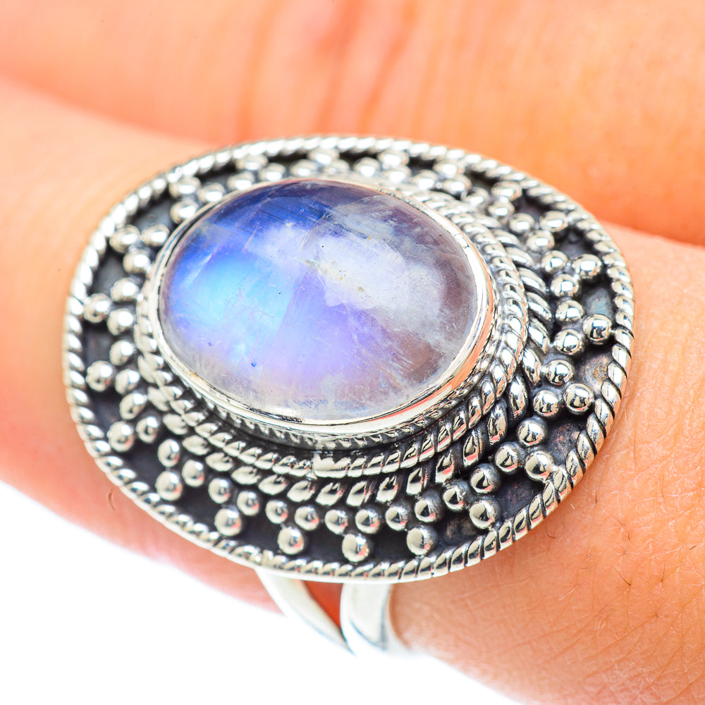 Rainbow Moonstone Rings handcrafted by Anasilvercos - RING57080